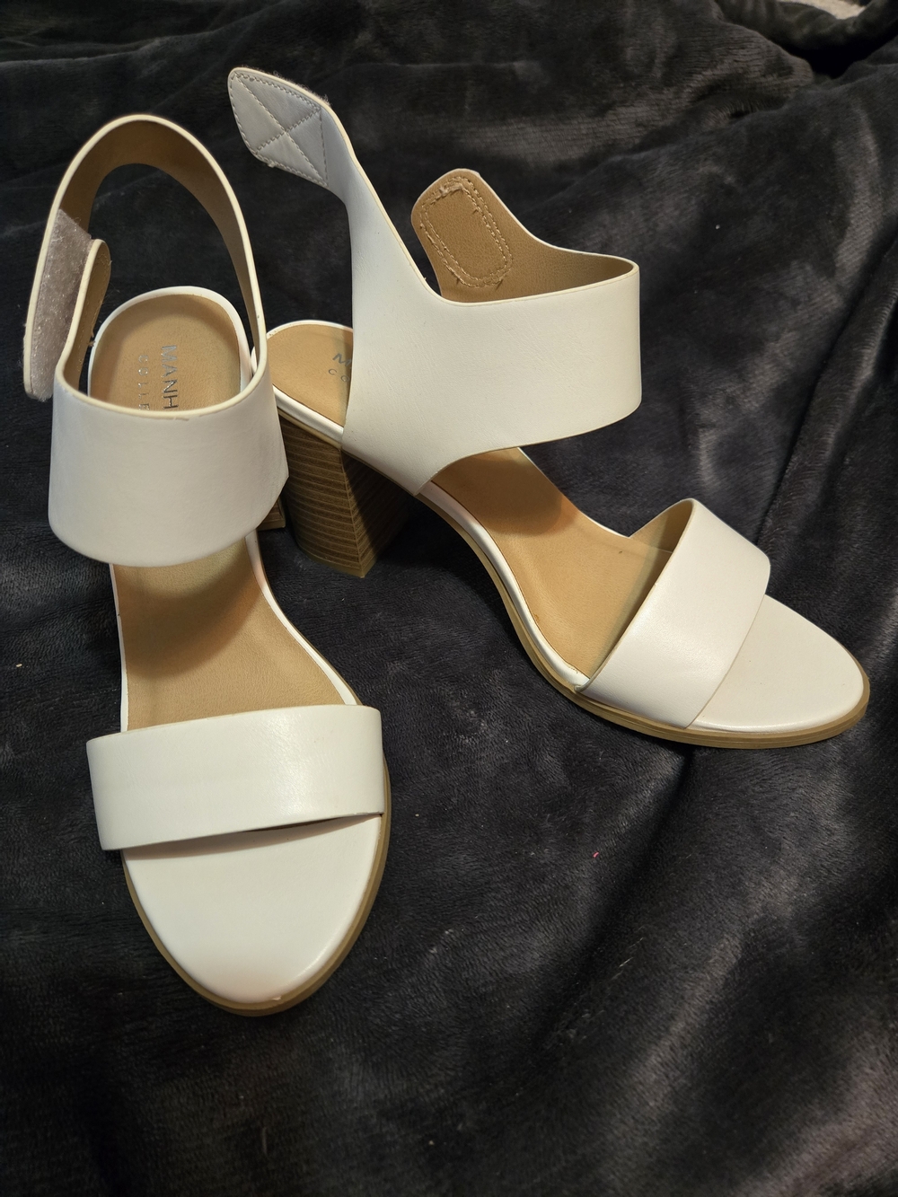 White Two-Band Block Heel Sandals